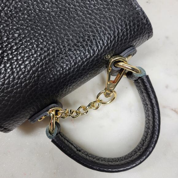 Vintage Italian Mini Black Leather Top Handle Bag Gold Buckle Made in Italy - Picture 11 of 16